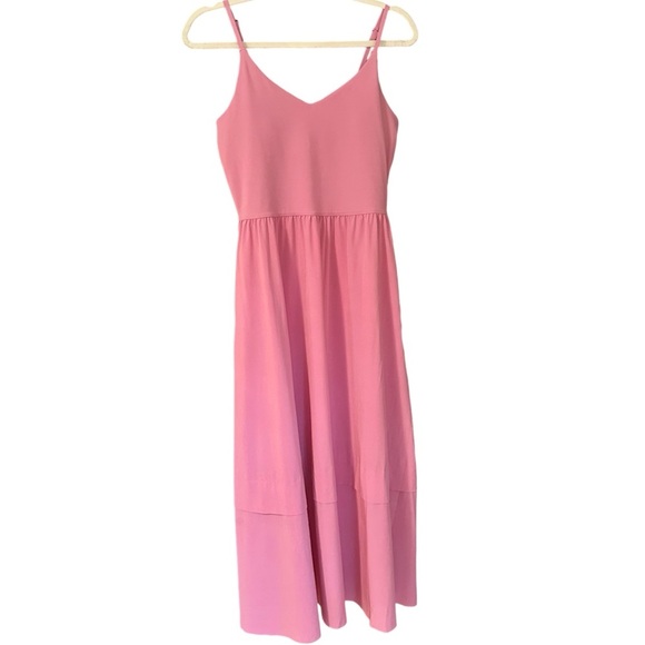 Athleta Pink Elation V Neck Hybrid Tiered Athletic Midi Dress Small - Picture 3 of 11